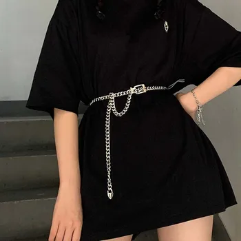 denim dress with gold chain straps