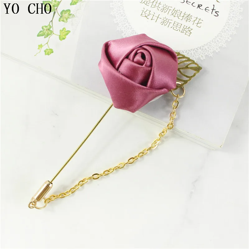 Rose Boutonniere Corsage Wedding Boutonniere Pin for Men Women Silk Buttonhole Groomsmen Party Prom Suit Accessories Brooches