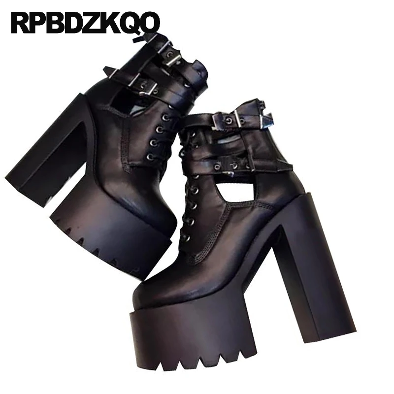 Фетиш-тренд; обувь на высоком каблуке из водонепроницаемого материала; demonia; очень дешевая пикантная обувь по щиколотку; женские готические ботинки в стиле панк-рок; черные ботинки на массивном каблуке в готическом стиле