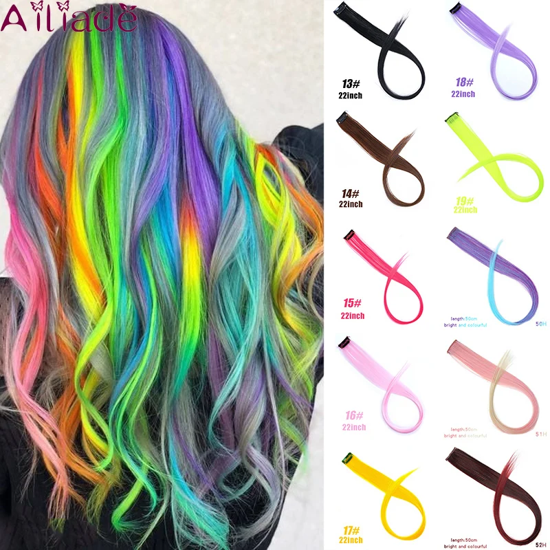 

AILIADE 22 Clip-In One Piece For Ombre Hair Extensions Pure Color Long Straight Synthetic Fake Hair Pieces Clip In 2 Tone Hair