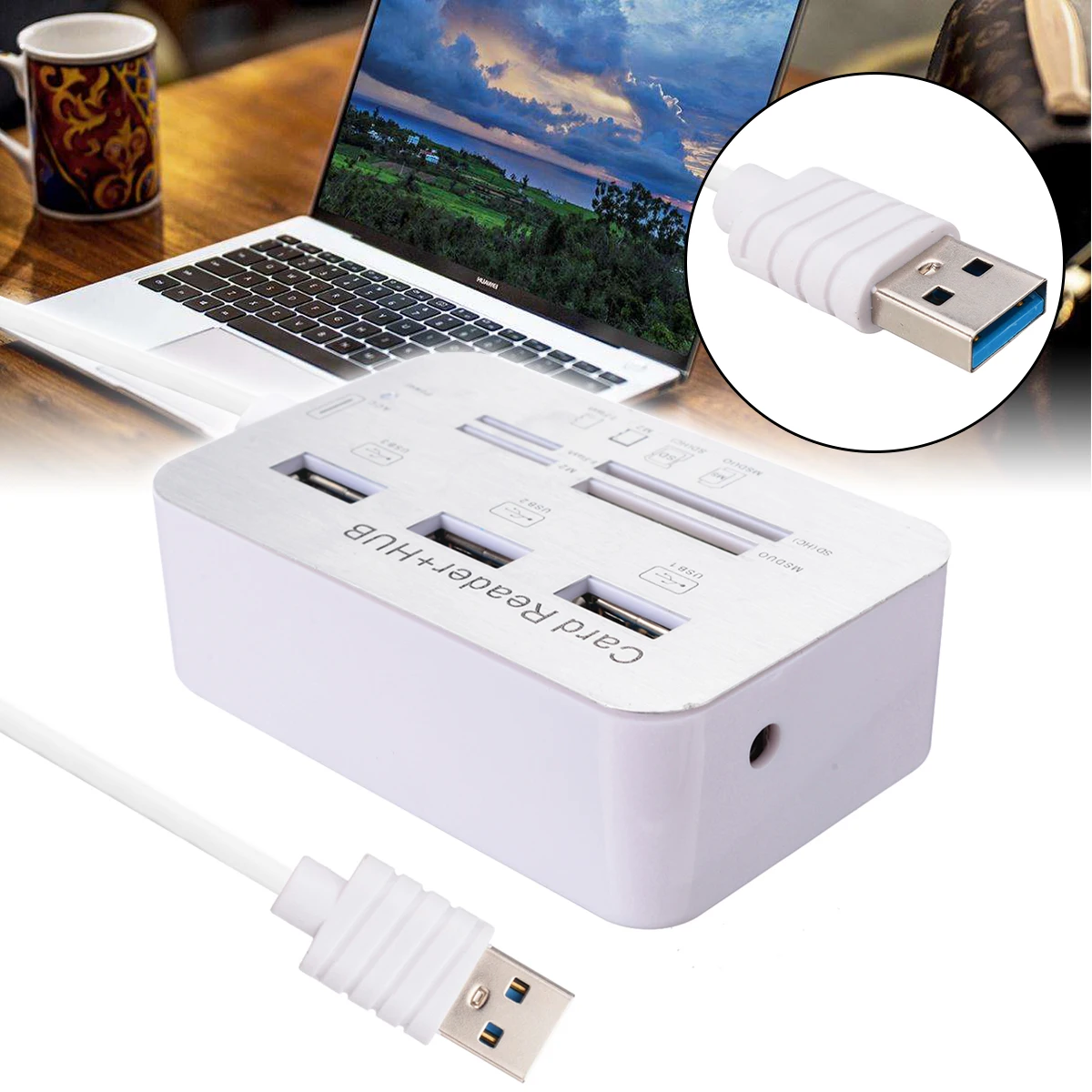 Новый алюминиевый USB концентратор с 3 портами 0 и кардридером MS SD M2 TF|Картридеры| |