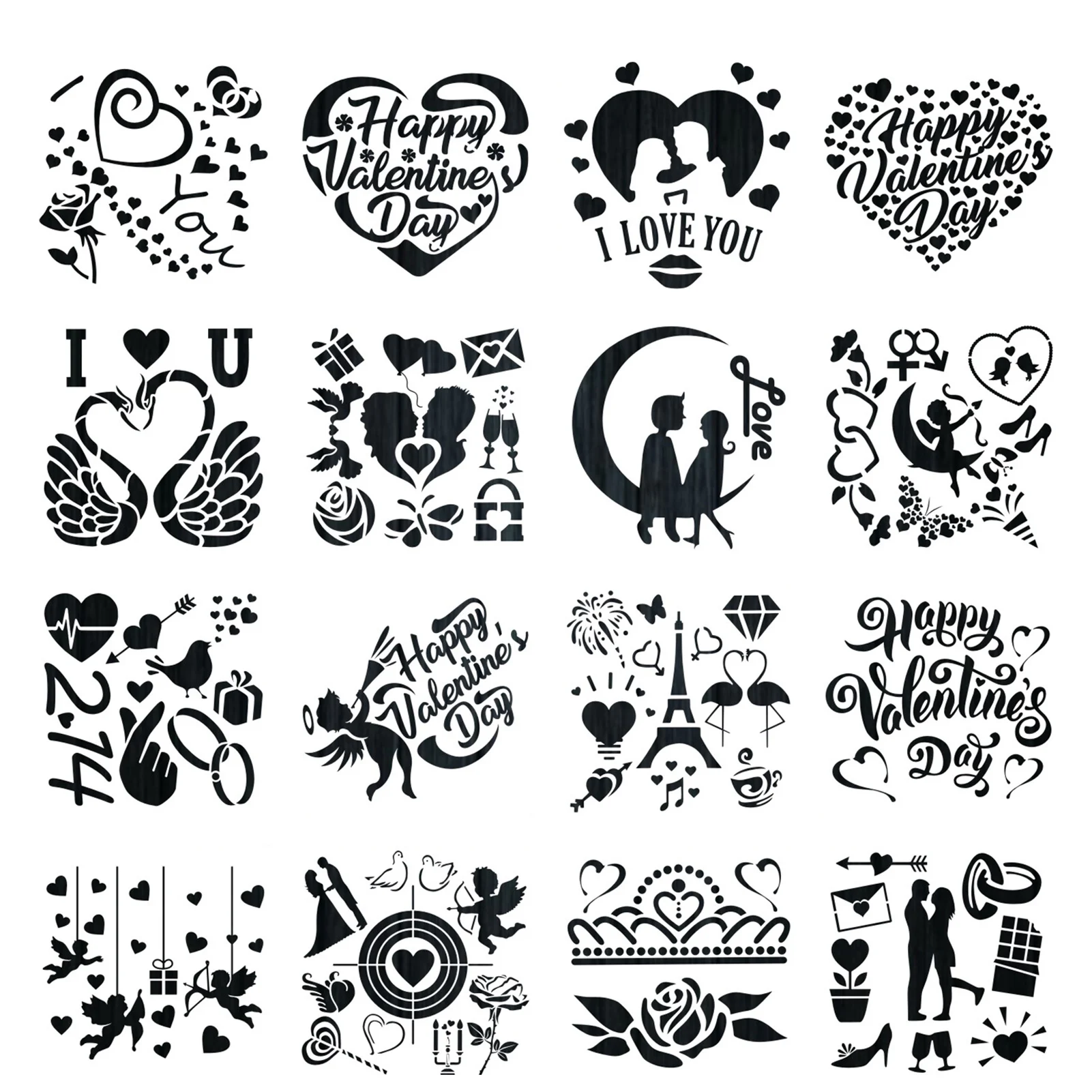 16pcs Valentine's Day Drawing Stencil For Painting Love Art Pattern