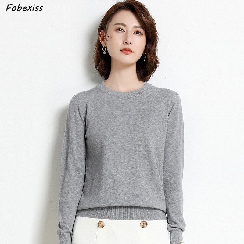 

Sweater Woman Winter 2019 Knitted O Neck Grey Pullovers Korean Style Long Sleeve Basic Fall Sweaters Loose Casual Woman Jumper