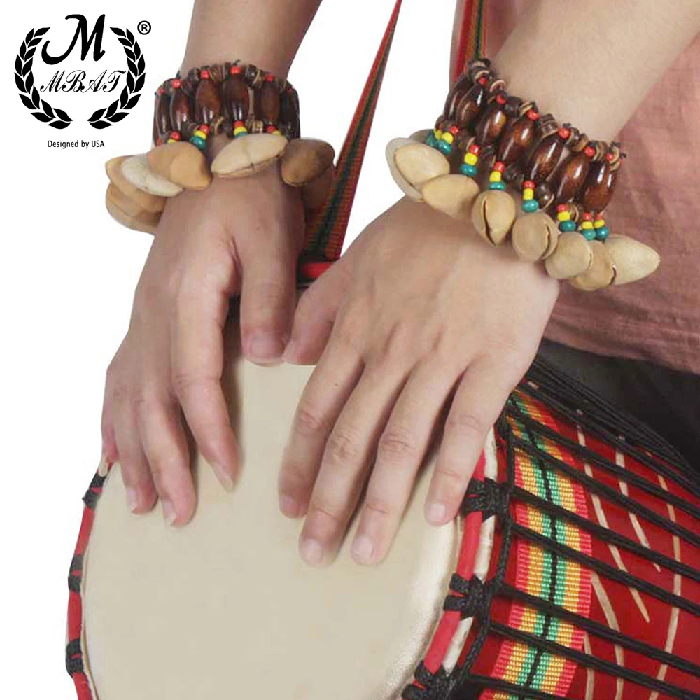 Hand Bell M MBAT Handmade Nuts Shell Bracelet Handbell for Djembe African Drum Conga Percussion Accessories Gift Musical Instrument