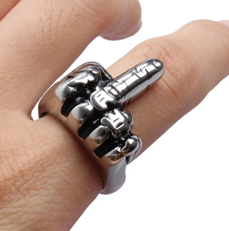 Rock Style Ring Vertical Middle Finger Pattern Jewelry Ring For Men finger ring