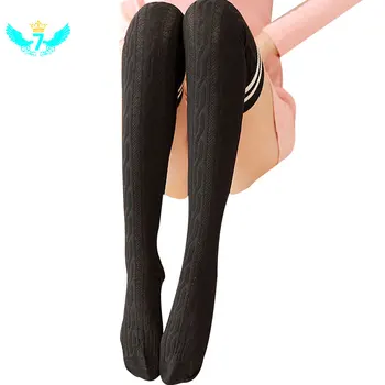 

Autumn Linen Flower Color Vertical Striped Thigh High Socks Pure Cotton Slimming Knee Socks College Style Japanese-sty TOA