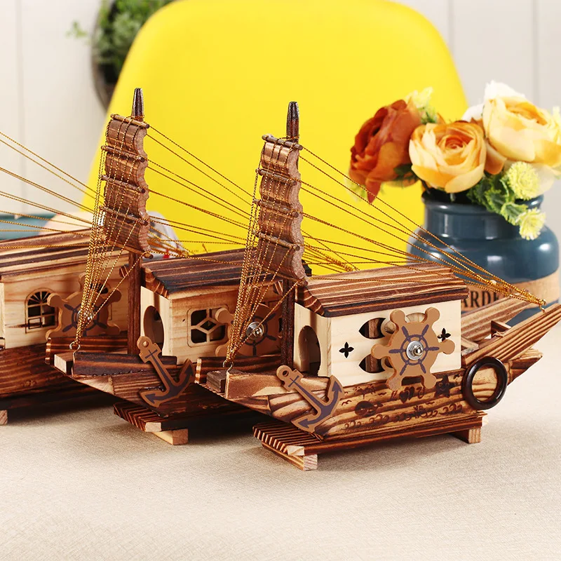 P1412 Гладкая деревянная музыкальная шкатулка для лодки, китайская лодка, подарки, заводная Музыкальная шкатулка для студентов