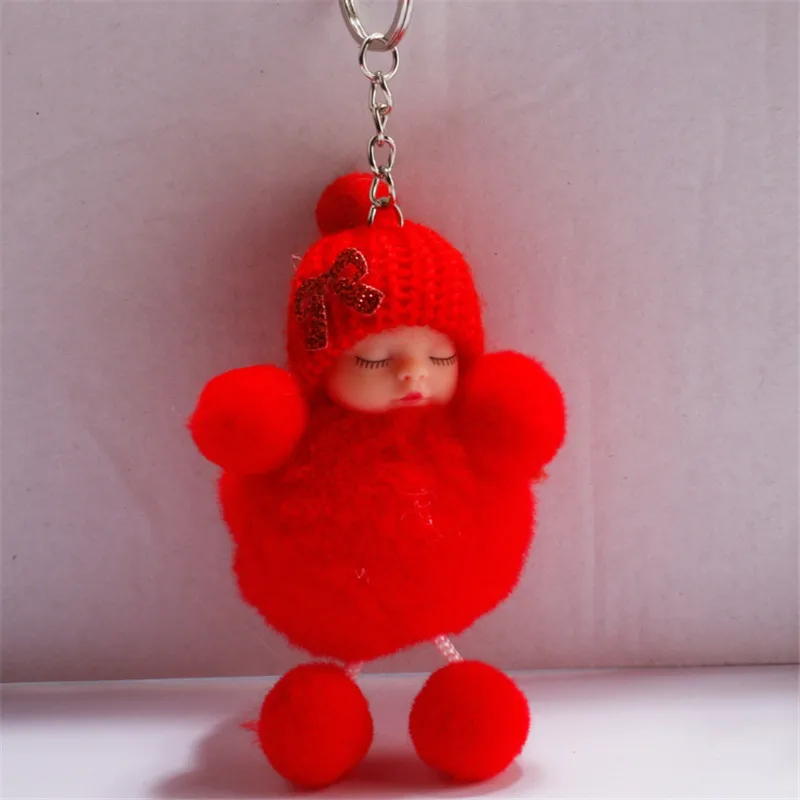red bow 5 шт./лот, модный милый брелок Спящая кукла, Женский пушистый брелок с помпоном, брелок для ключей с помпоном, держатель для ключей, аксессуары для сумок - Цвет: red bow