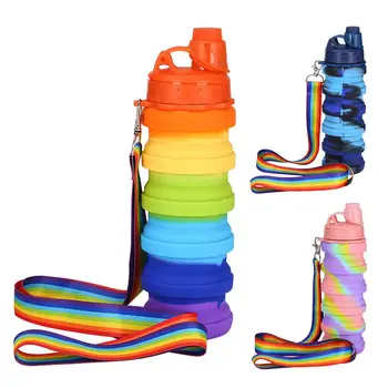 

Foldable Silicone Water Cup Creative Rainbow Mixed Color Water Cup Outdoor Sports Travel Portable Water Bottle