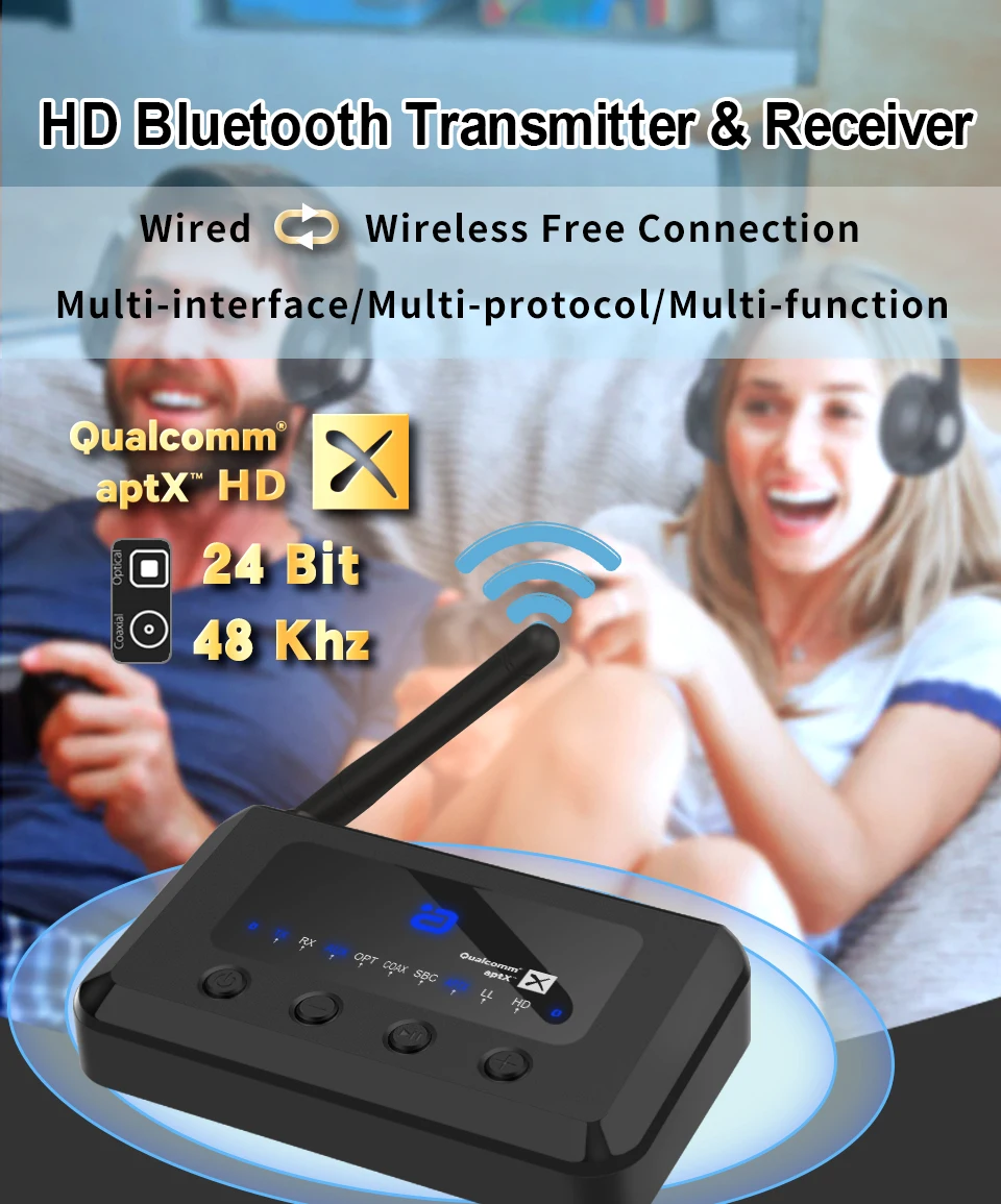 MR265 Bluetooth 5,0 HD аудио приемник передатчик aptX LL/HD 2-в-1 аудио приемник адаптер для ТВ/колонки/PC оптический коаксиальный кабель