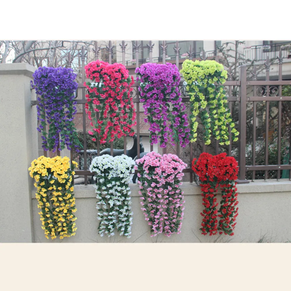 Fake Hanging Flowers Artificial Violet Flower Wall Wisteria Basket Hanging Garland Vine Fake Silk Many colors optional