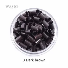 1000 шт 3,4*3,0*6 мм 3,5 мм Блестящий евро замок медные трубки микро кольца со звеньями бусины для приклеивания I tip Наращивание волос 3# темно-коричневый