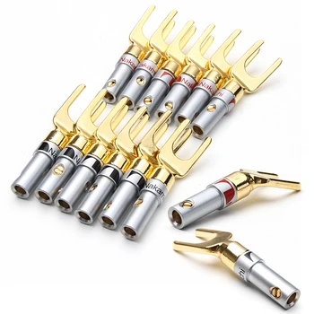 

12PCS Nakamichi Gold Plated Y/U- type Banana Plugs Wire Connector Fork Spade Speaker Plug Adapter Audio Terminals Set Home Decro
