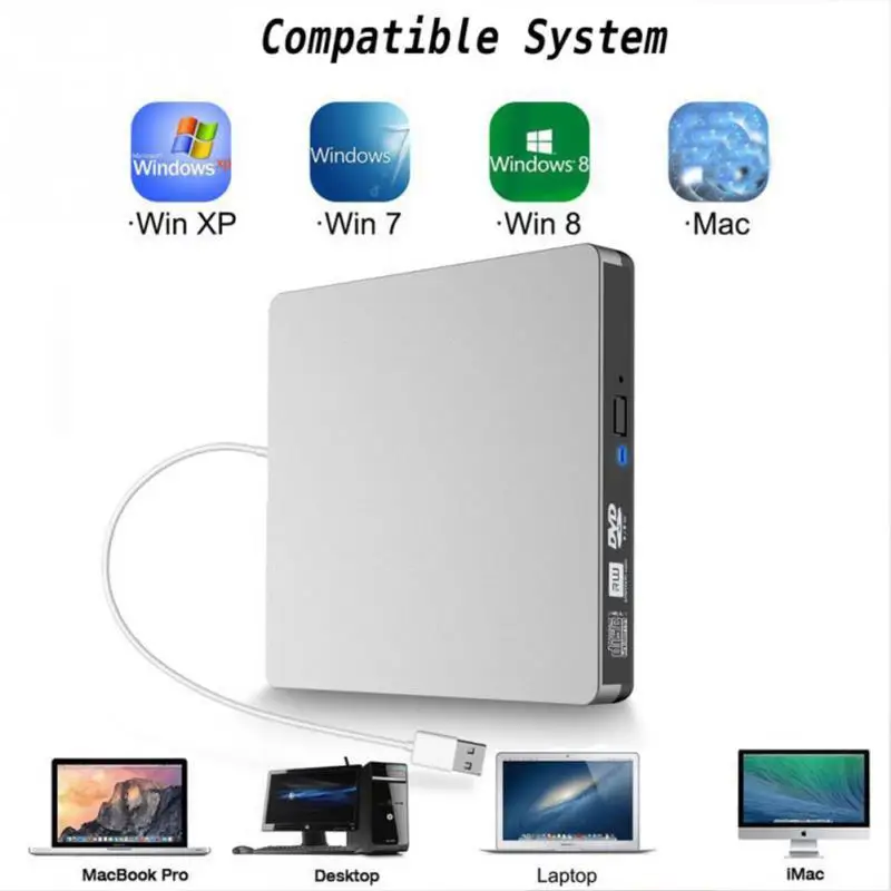 Портативный внешний USB 3,0 DVD/DVD PlayerOptical Reader привод горелки рекордер для ноутбук с системой Windows PC