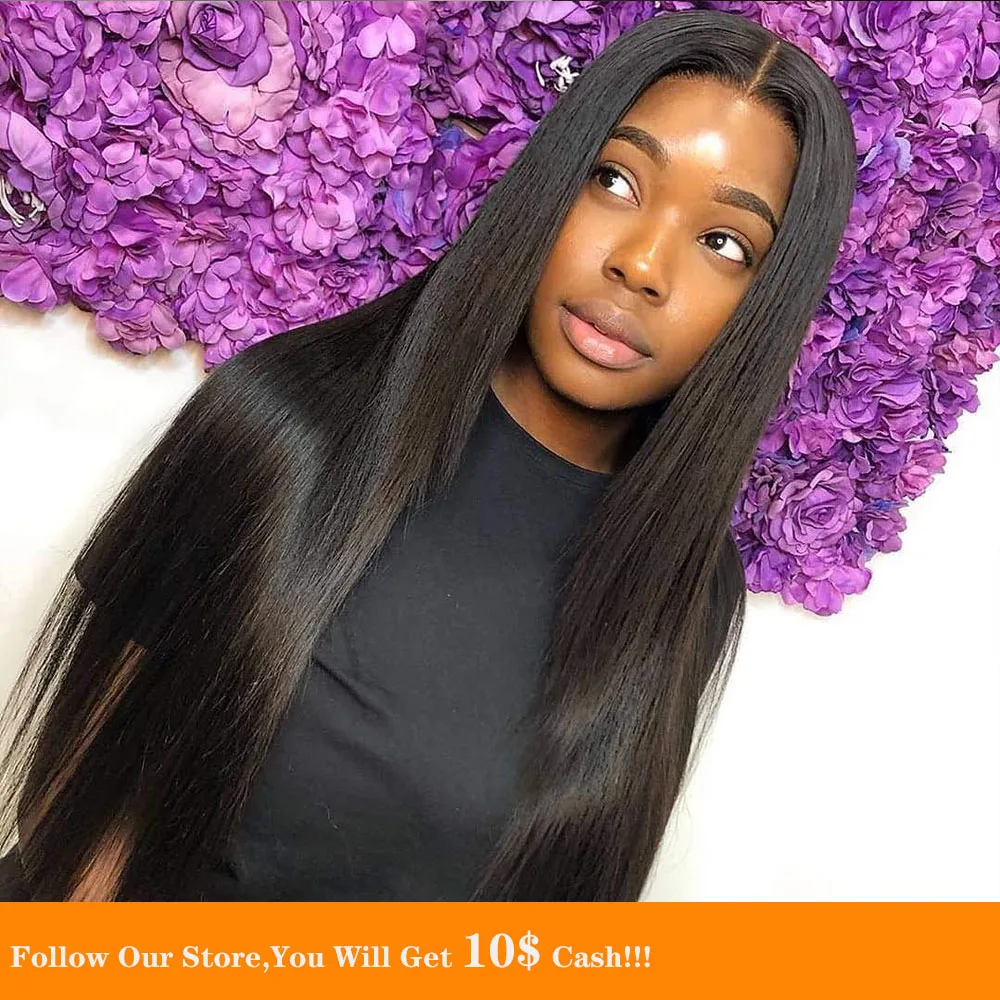 

Long Silky Straight 13X6 Lace Front Wig Jet Black Preplucked Ponytail Pre Plucked Human Hair Wig Free For Brazil With Baby Hair