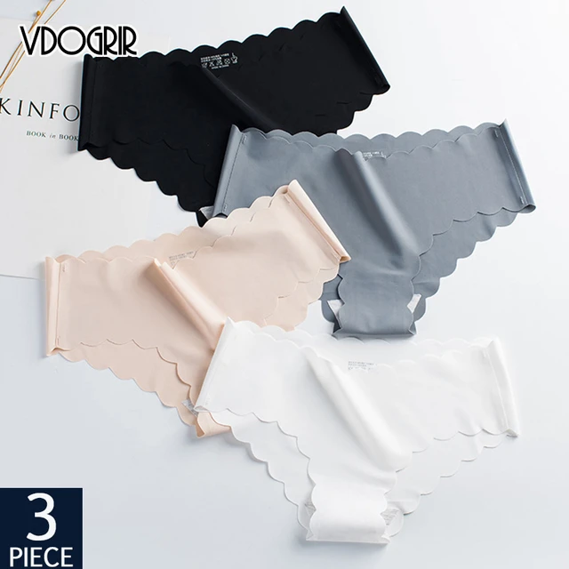 3pcs/set Seamless Underwear Silk Women's Solid Color Panties Lady Ruffle  Underpants Girls Briefs Invisible Panty Sexy Lingerie