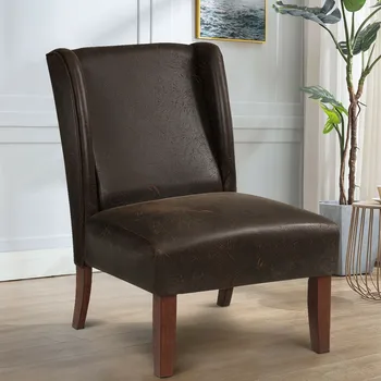 

Retro PU Single Sofa with Solid Rubber Wood Legs High Quality Rubber Wood Frame Soft Sponge Comfortable Cushion Living Room Sofa