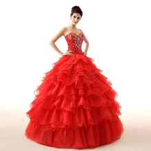 Vestidos de quinceaneras Кристалл Милая Бальные платья Красный Многоуровневое органза на шнуровке сзади vestido 15 anos