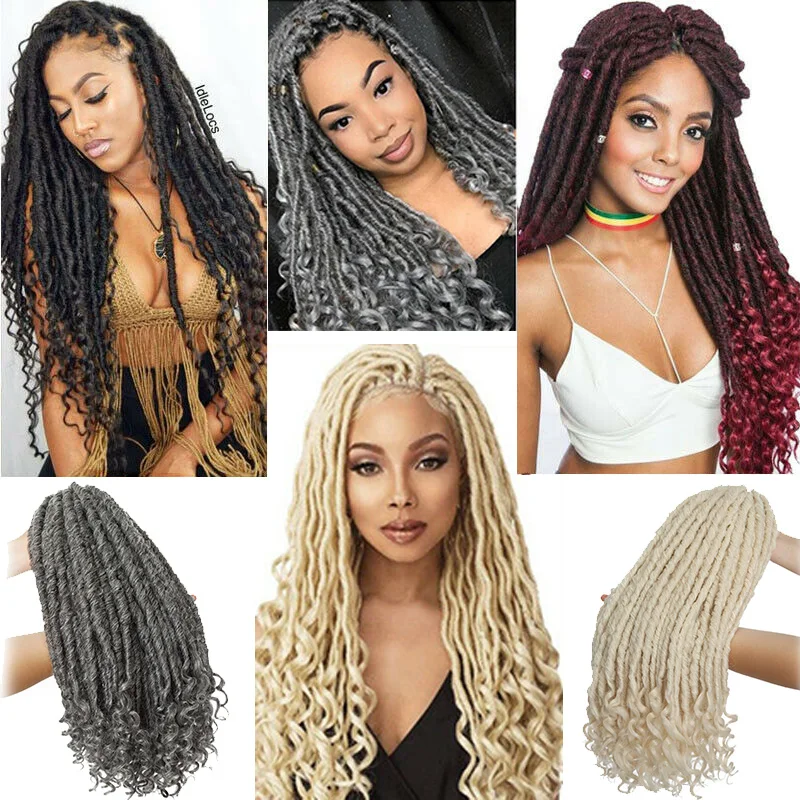 BENEHAIR Goddess Faux Locs Crochet Hair 24 Strands Crochet Braiding Synthetic Hair Afro Braids Hair Extension Curly Ends Ombre 6