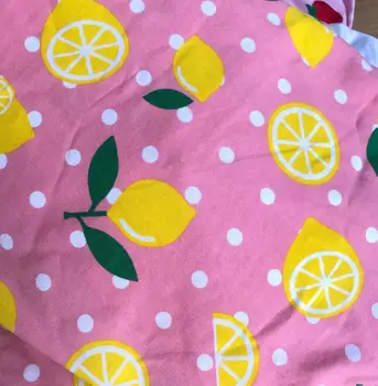 

100*150lemon printed fabric,pink dot knit for women dress shirt,spandex lycra Cotton Fabric for clothing Sewing DIY handmade