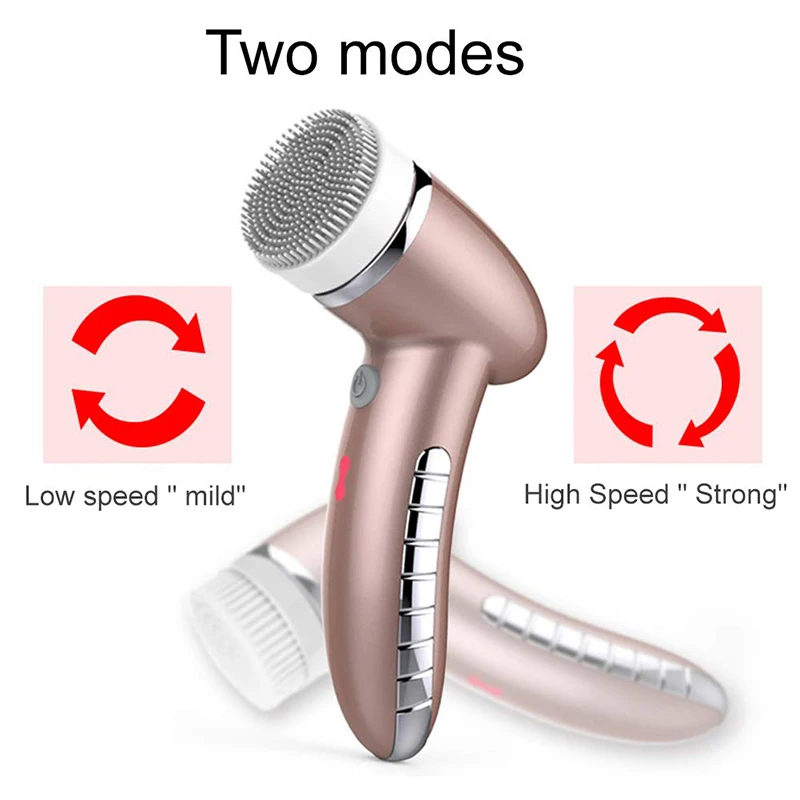 US $28.95 Facial Cleansing Brush Sonic Vibration Mini Face Cleaner Silicone Deep Pore Cleaning Electric Waterproof Massage With 4 Heads
