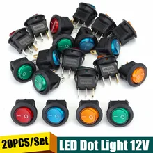 20 sztuk trwałe cztery kolory 12V 3 piny LED Rocker przełącznik SPST światło punktowe samochód Auto okrągły ON/OFF