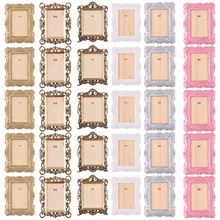 

Vintage Mini Wide Wood Carved Picture Frame Photo Decoration Children's Toy Shooting Props Holiday Gift 1:12 Scale Accessory