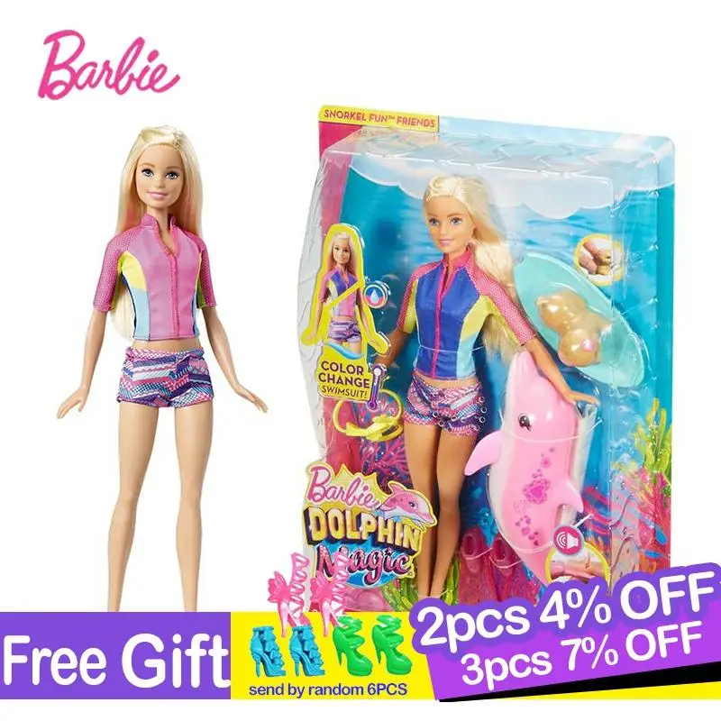 Barbie Original Doll Diving Dolphin Magic Adventure Dolls with Clothes and Accessories Babies Boneca Toy Brinquedo for Children