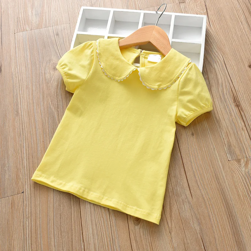 Блузки для девочек хлопковые топы для детей, летняя школьная блузка для девочек детская одежда рубашка для девочек пляжная одежда с короткими рукавами для малышей, 73-130