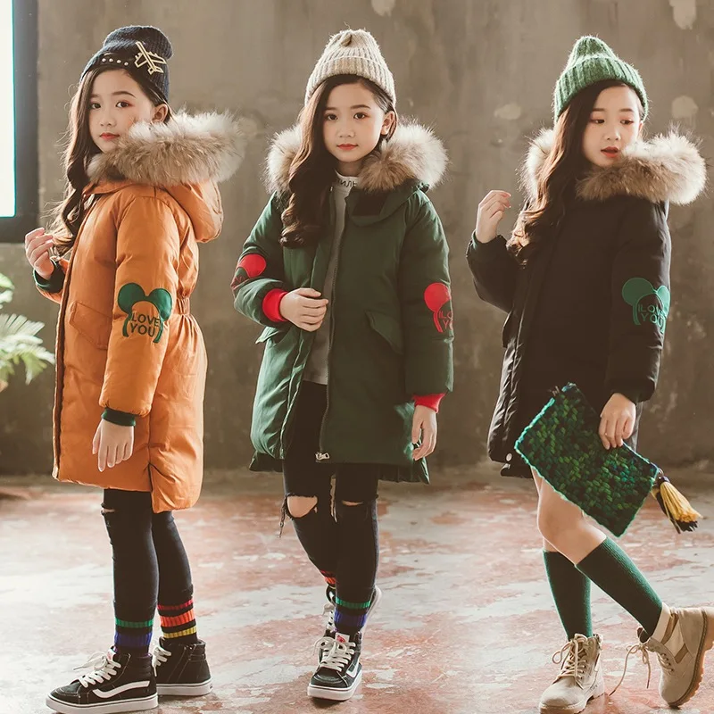 

2019 Down Jacket For Girls Kids Thicken Warm Coat Children Winter Girl clothes Parka For Girlsreal Raccoon Fur Hooded down Cotton Jacket Winter Coat Girl