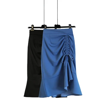 

2020 summer new Korean irregular split ol temperament skirt women Ruffle lace up pleated fishtail skirt