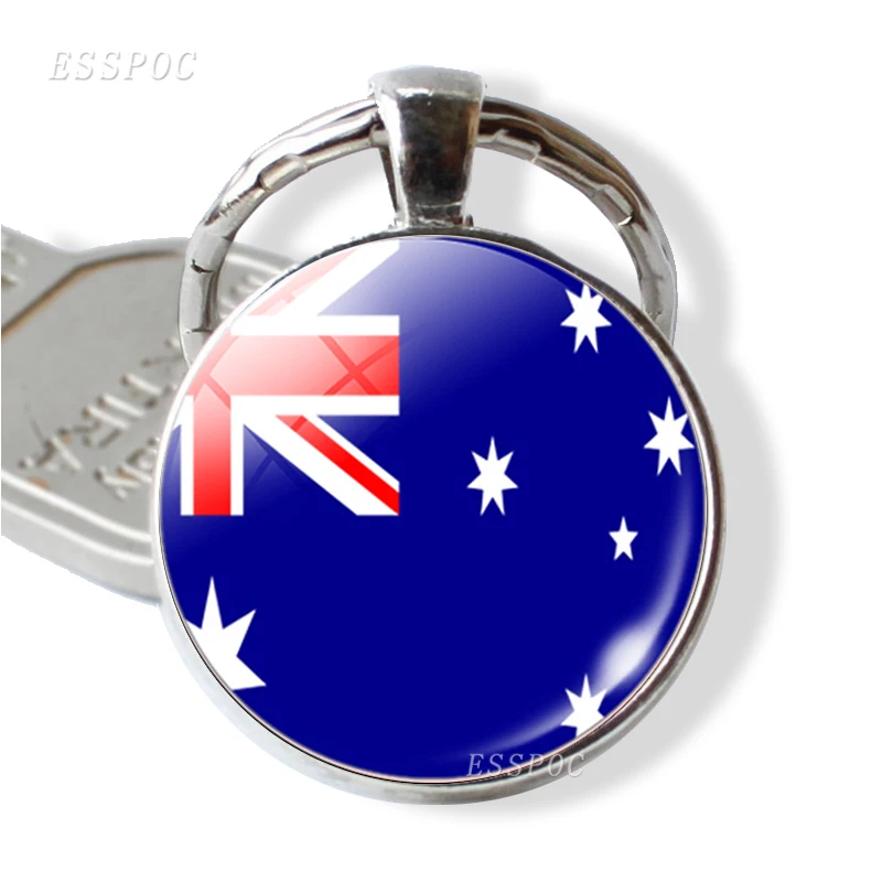 Australia Национальный флаг США, Великобритании, Германии, России Испания брелок со стеклянным кабошоном ювелирный брелок кольцо Для женщин Для мужчин кулон Patriot сувенир подарки - Цвет: Australia