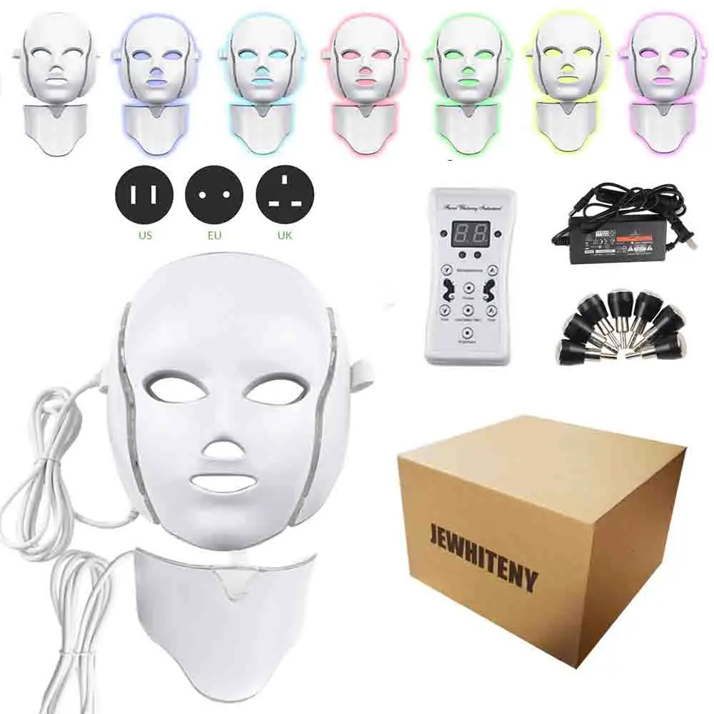 2 типа 7 цветов светильник светодиодный EMS маска для лица светильник терапия омоложение кожи уход за лицом Лечение Красота анти акне терапия отбеливание - Цвет: With Neck Carton box