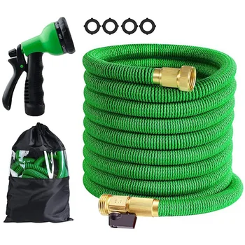 

25 Ft Garden Hose with 3/4 Solid Brass Connectors Fittings Valve 8 Pattern Spray Nozzle Durable Latex Core