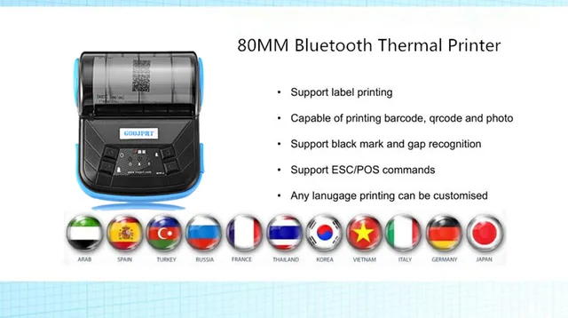 MTP-3 80mm Mini bluetooth Themal Imprimante Portable Sans Fil Thermique  Reçu Imprimante Adaptée Pour Android iOS Windows - El3alma
