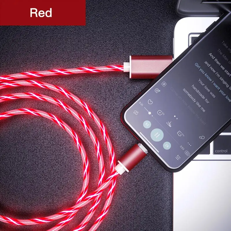 MADATA светодиодный светящийся Магнитный кабель для Iphone, магнитный usb-кабель для зарядки, кабель Micro для быстрой зарядки type C - Цвет: Red cable