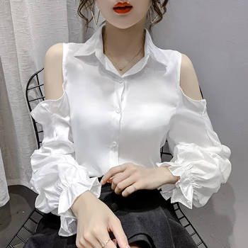 

COIGARSAM Fashion Full Sleeve Shirt Womens tops Spring Summer Women shirts White Green Black 528
