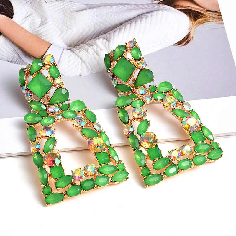 New Fashion Geometric Metal Colorful Rhinestone Drop Earrings High-Quality Clear Crystal Jewelry Accessories For Women Wholesale