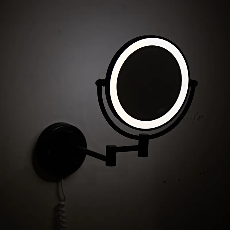 Зеркало для макияжа, черный светодиодный настенный светильник, удлиняющий складной двухсторонний светодиодный светильник, зеркало, 3 x 5x 10x увеличение, зеркало для ванной