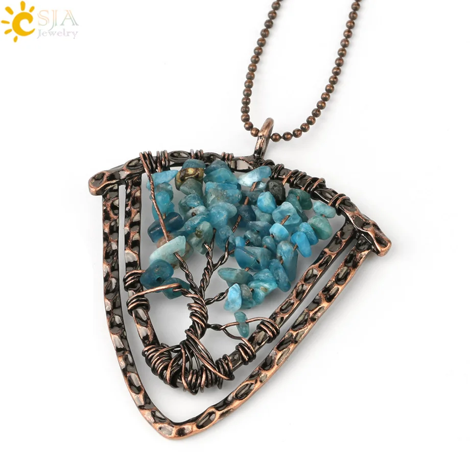 kyanite Necklace CSJA ручной работы натуральные каменные подвески, ожерелья для мужчин "Древо жизни" проволочный обруч чип бусины Винтаж 7 ЧАКРА КРИСТАЛЛ ювелирные изделия G329 - Окраска металла: kyanite Necklace