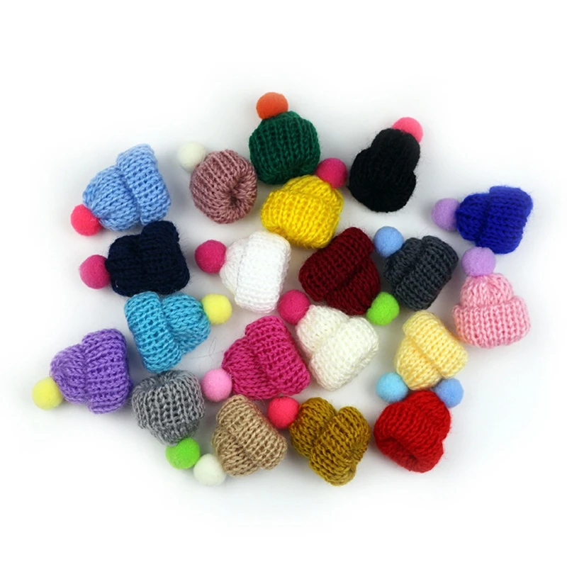 Handmade Mini Finger Hat Pom Pom Hat Brooch Earrings Making Christmas Knit Christmas Tree Ornaments Crafts 100Pcs