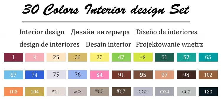 TOUCHNEW 30/40/60/80 художественные маркеры на спиртовой основе с двойным наконечником для профессионального рисования, манги, скетчинга, дизайна - Цвет: 30-Interior-Set