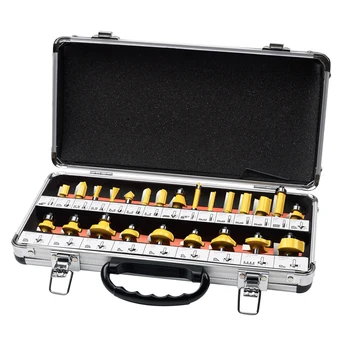 

24pcs 1/4 Inch Woodworking Milling Cutter Router Bit Set T Shape Tongue Groove Set with Storage Box for Polishing Cutting Tools