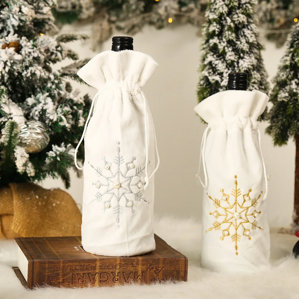 

Adornos Navidad 2022 White Christmas Red Wine Bottle Bag Cover Christmas Decorations for Home