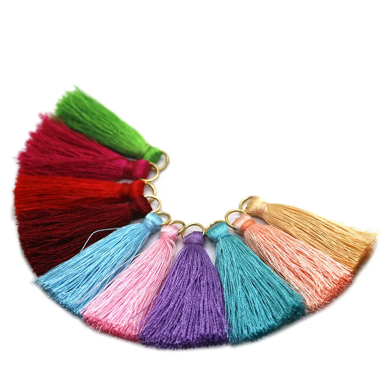 

HOMETREE 20Pcs Metal Ring Polyester Cotton Fabric Color Mini Tassel DIY Pendant Jewelry Making Tassel Trim Sewing Accessories