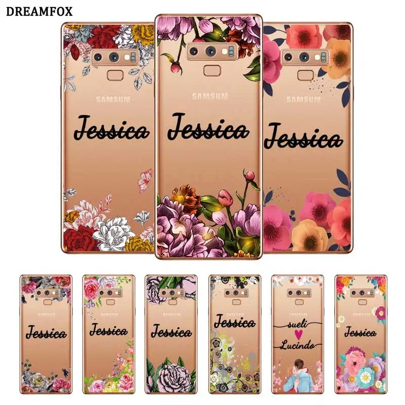 

Flower Custom Name DIY Transparent Soft Silicone Case Cover For Samsung Galaxy Note 3 4 5 8 9 10 Plus M10 M20 M30 Grand Prime