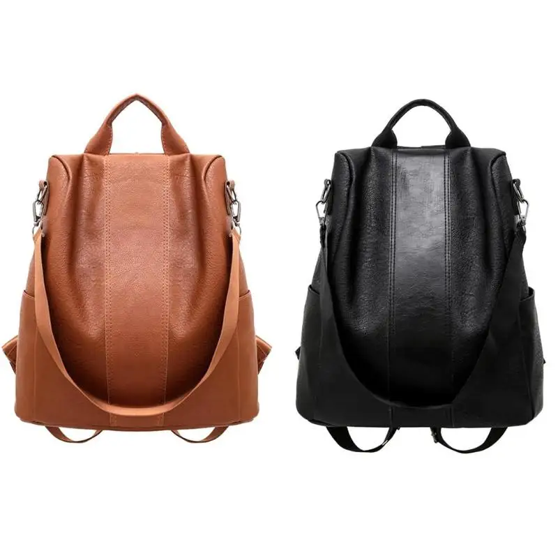 Женские кожаные рюкзаки высокого качества, Женский винтажный рюкзак из искусственной кожи, школьная сумка на плечо, однотонные повседневные Рюкзаки