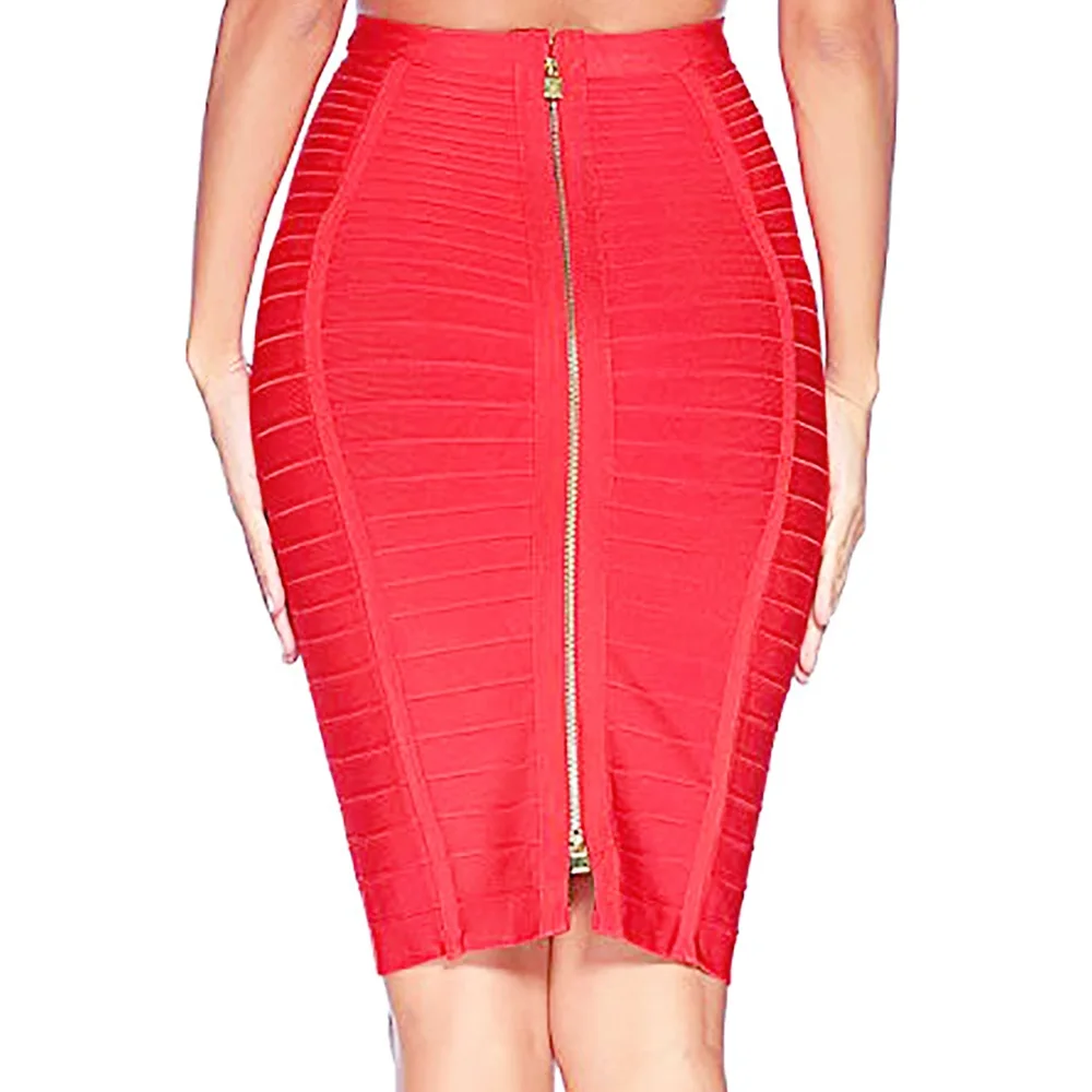 

High Quality Women Bandage Pencil Skirt Knee Length Striped Back Zipper High Waist Empire Skirt Wholesale Plus Size XL Skirt