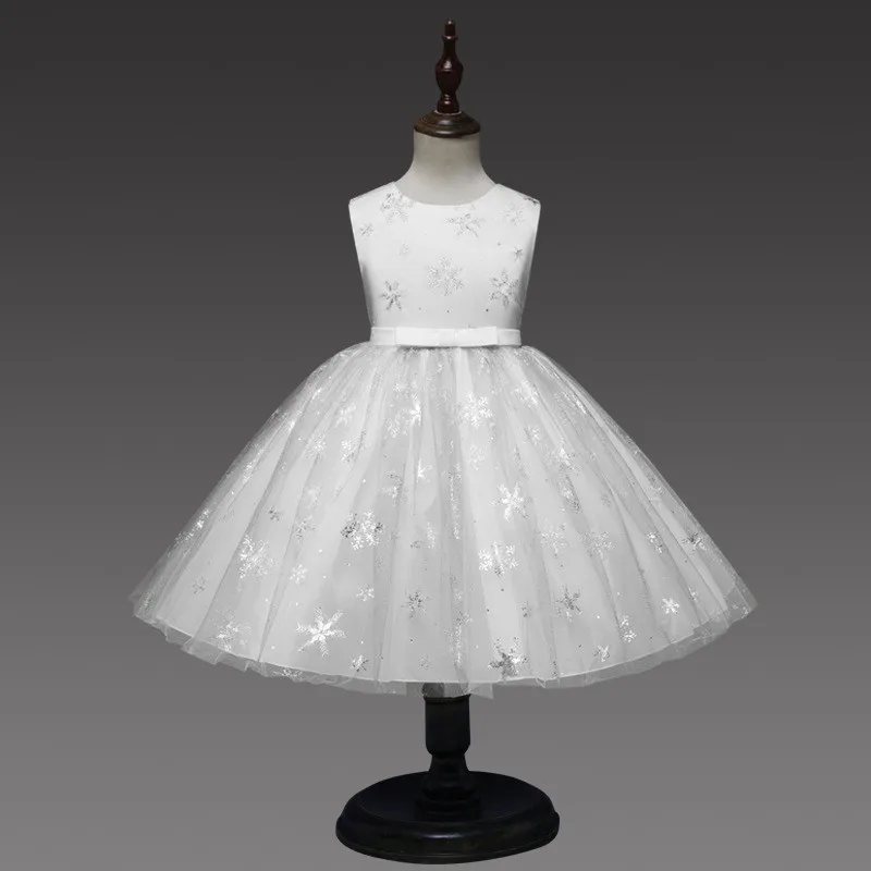 Короткое Кружевное платье без рукавов с круглым вырезом и бантом; снежный принт; платье принцессы Эльзы и Анны; детское платье с цветочным узором для девочек; вечерние платья для причастия