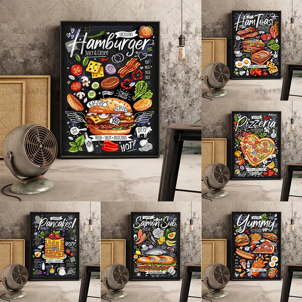 Retro Abstract Kitchen Posters and Prints Fast Food Wall Art Canvas